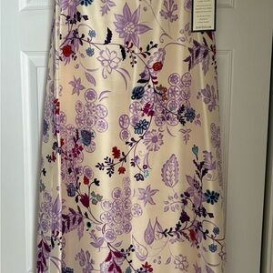 Ann Taylor Floral Silk Skirt - Cream and Purple